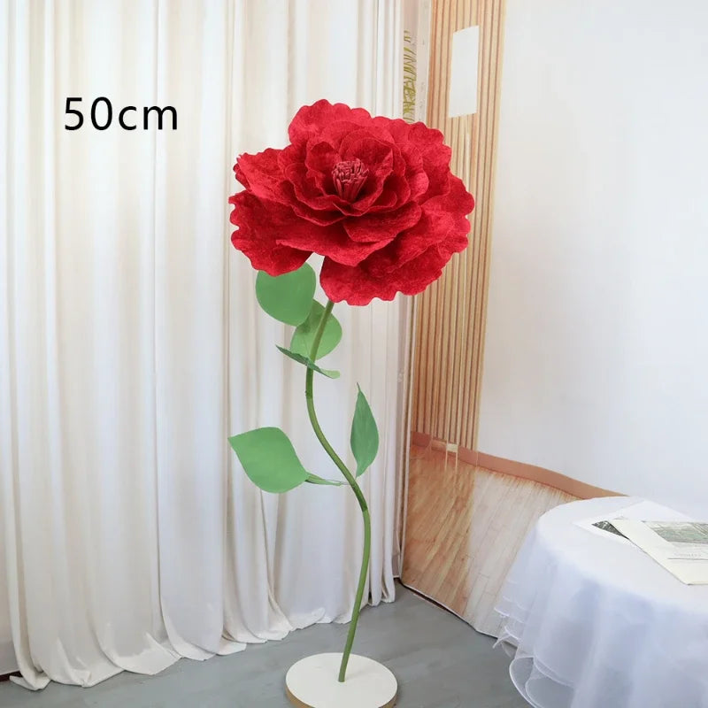 fleur artificielle velours rouge décoration intérieure moderne 30cm 40cm 50cm 60cm base plastique blanc