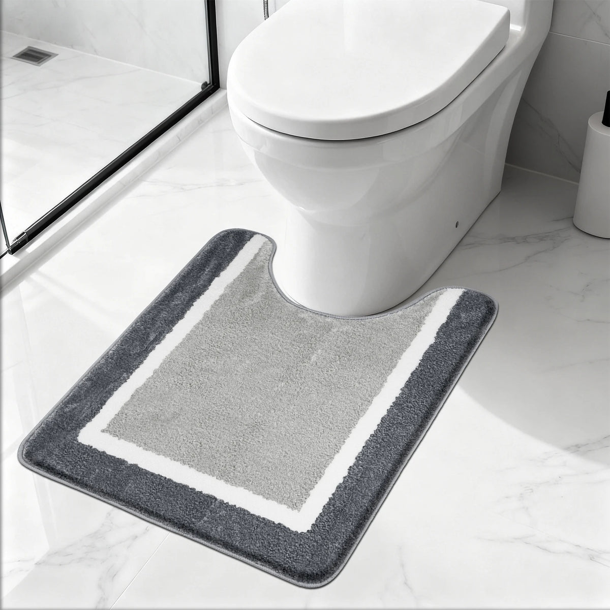 tapis toilette moderne gris clair pelucheux super absorbant antidérapant tissu microfibre chenille memory foam