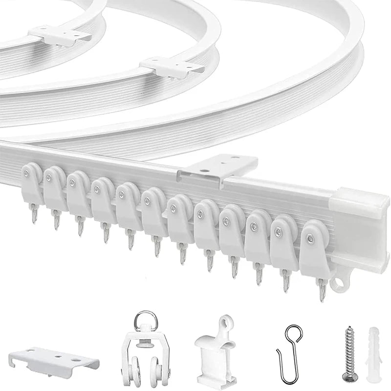 rails rideau flexible blanc moderne clips anneaux vis plaque fixation polyester pliable durable