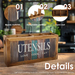 boîte ustensiles cuisine bois naturel rustique vintage compartiments blanc marron couteaux fourchettes cuillères spatules