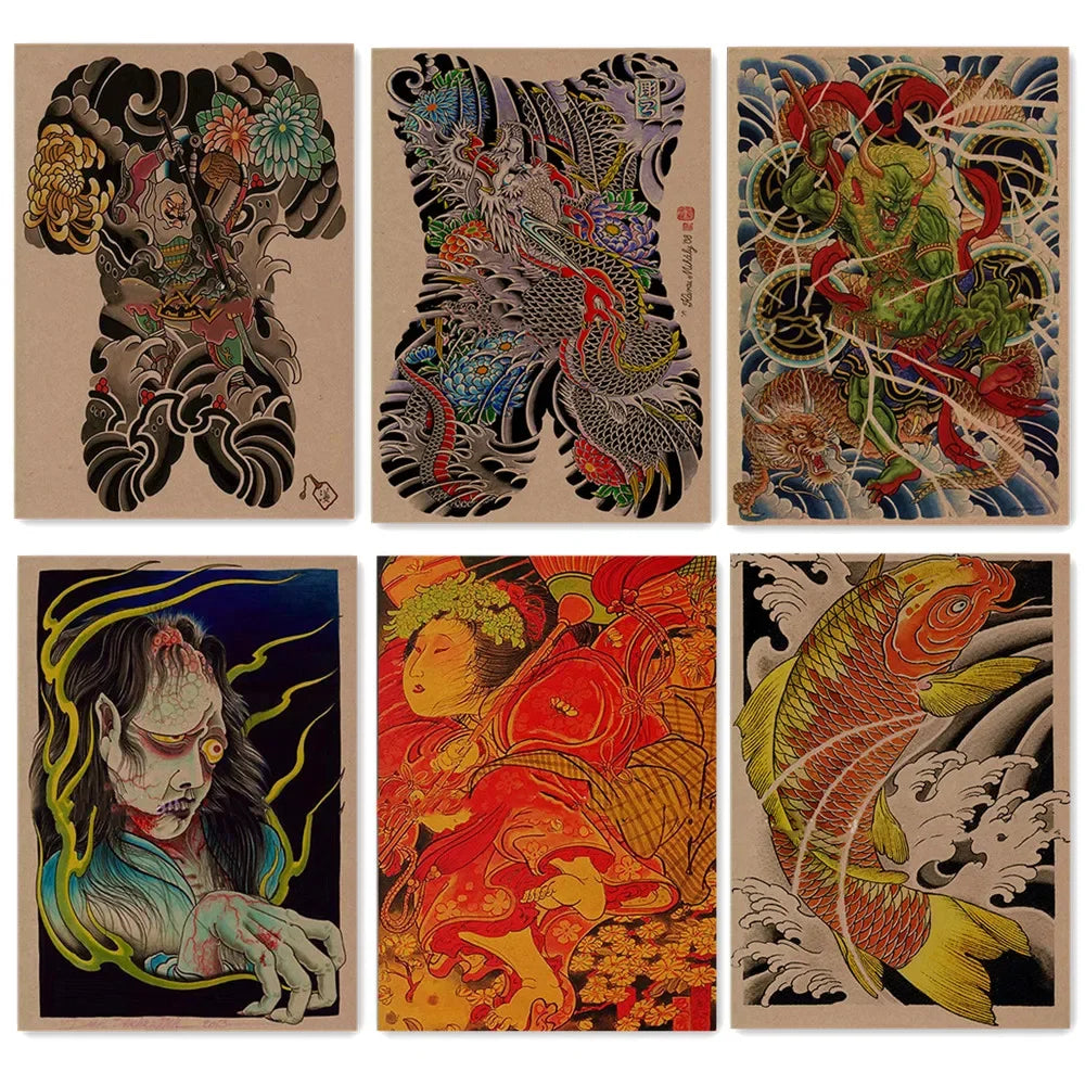 tattoo temporaire tatouage japonais dragon femme fleur noir blanc rouge vert bleu or