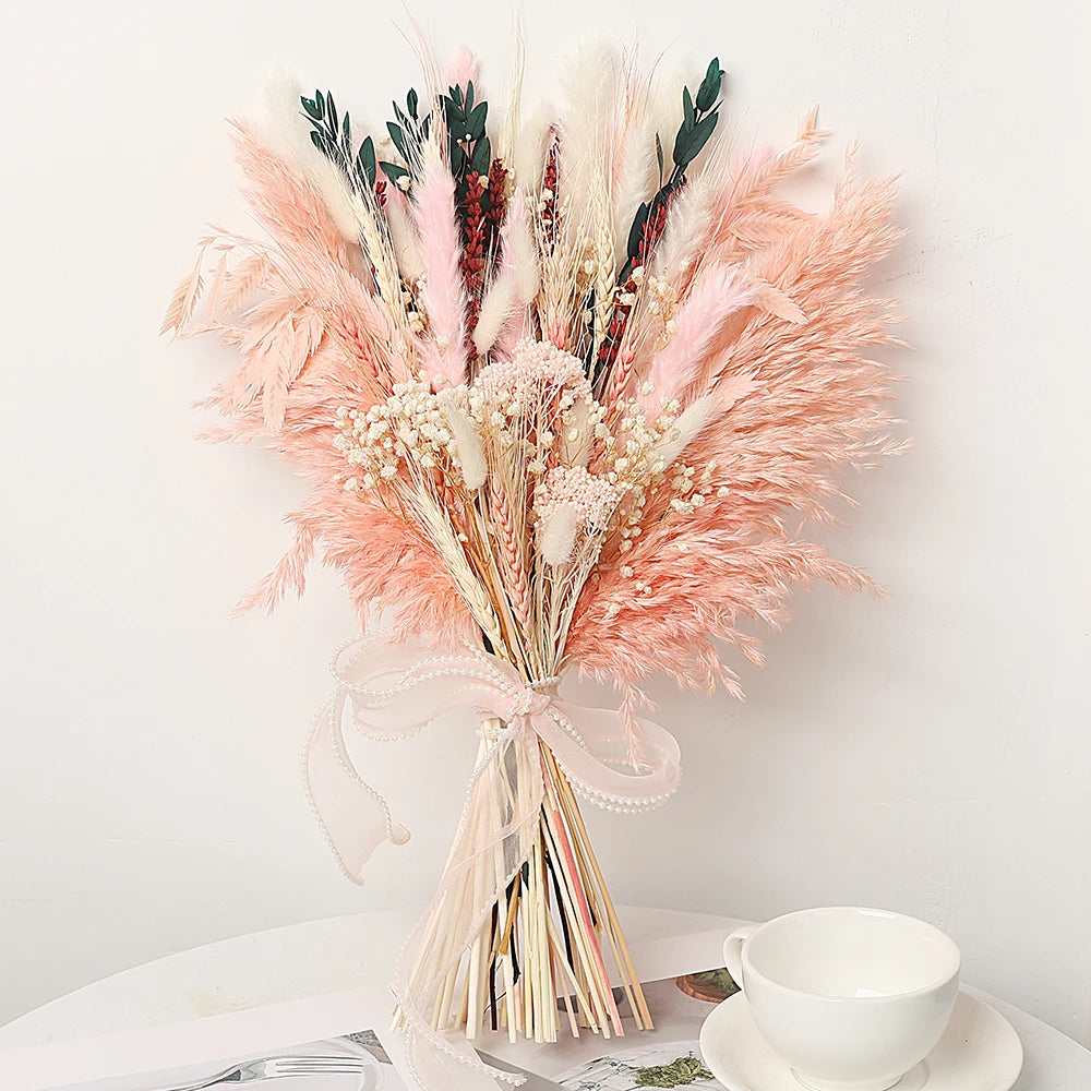 bouquet fleurs artificielles roses pampas boho décoration maison anniversaire valentin