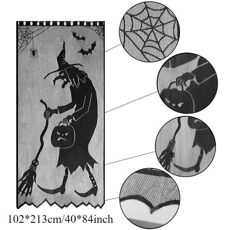 rideau halloween noir toile d'araignée chauves souris imperméable réutilisableextérieurintérieur
