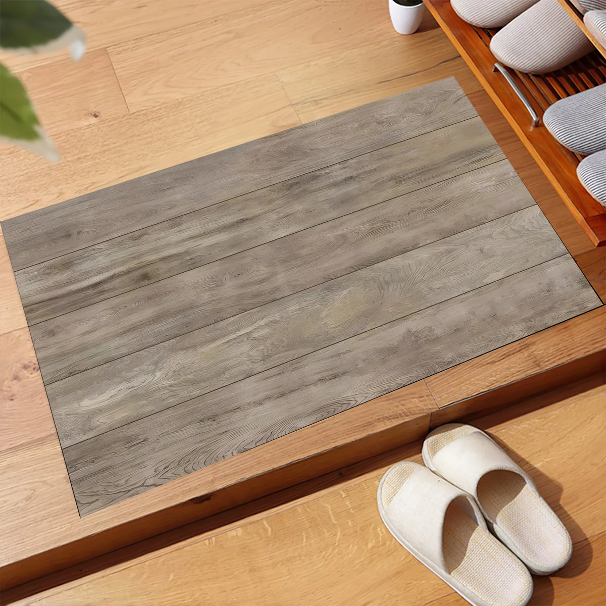 tapis gris clair antidérapant aspect bois moderne porte extérieur imperméable sol maison
