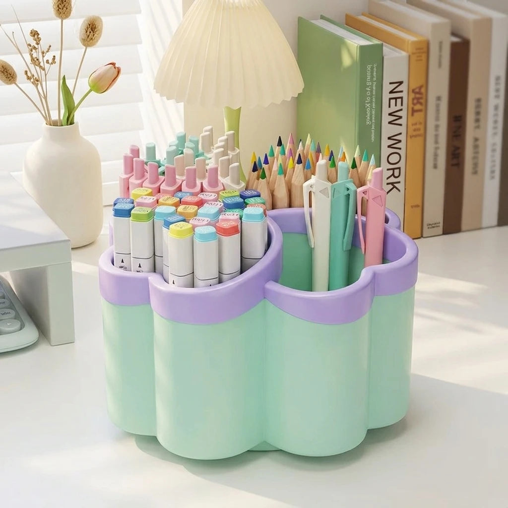 organisateur compartiments papeterie rose violet blanc moderne mignon floral plastique lisse