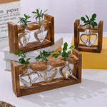 support plante verre moderne bois marron clair vase table decoration maison transparent naturel
