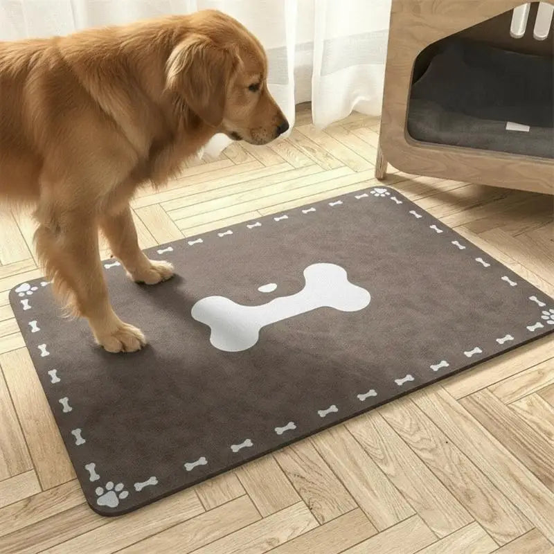 tapis absorbant imperméable gris blanc motif os empreintes tapis doux moderne chien aliment chiens