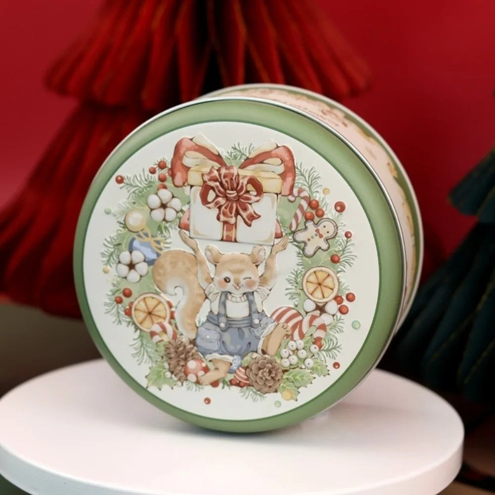 boîte ronde métal blanc rose vert bleu dessin animé wishes fruits gâteaux animaux festive