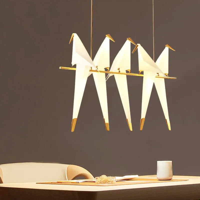 chandelier moderne oiseaux suspension blanc doré fluo lumières fixations métal artistique