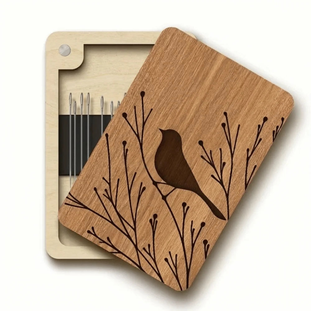 boîtes aiguilles clips magnétiques bois naturel dessins gravés vintage 6cmx9cm