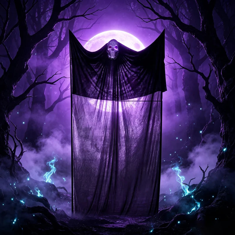 rideau halloween masque effrayant texte noir grande taille fantômeintérieur extérieurDecoration