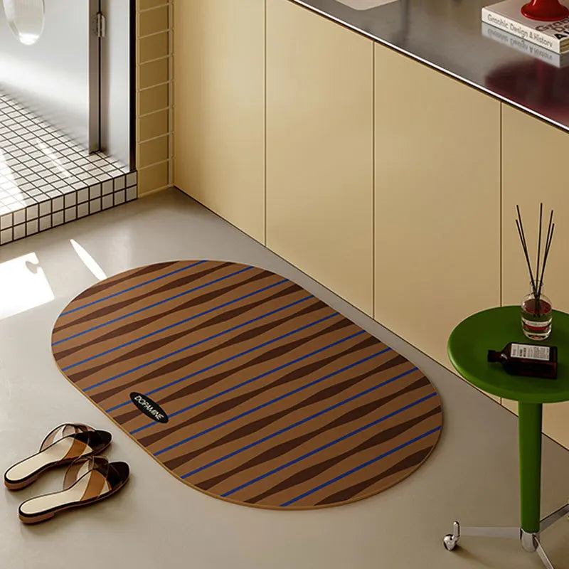 tapis vert marron bleu rayures diagonales moderne antidérapant absorbant eau salle bain intérieur voyage
