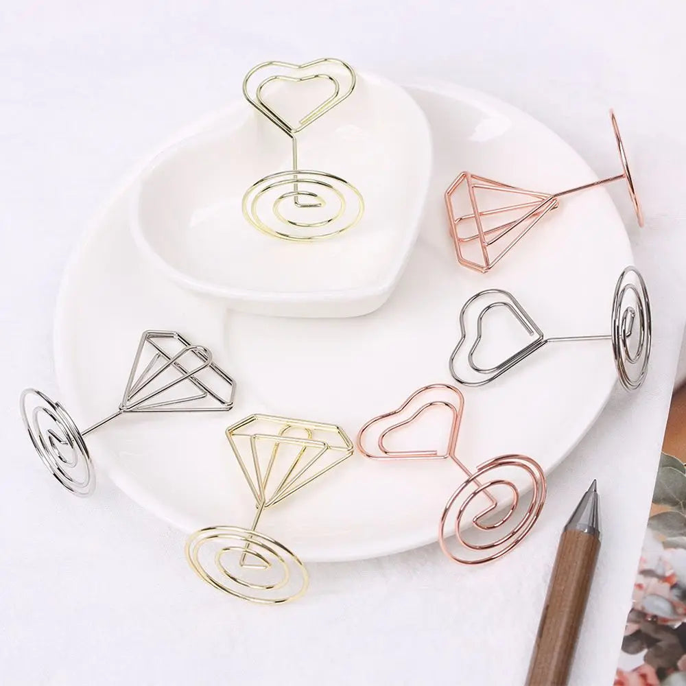 pinces papier cœur diamant moderne or rose argenté métal décoratif cartes notes support