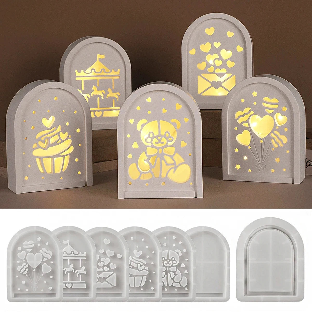 lampe décorative blanche coeurs ours cupcake carrousel moderne silicone motifs opaques