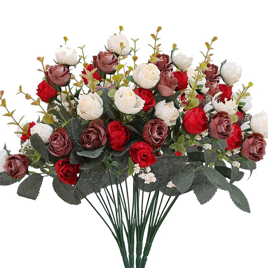 bouquet artificiel roses classique rouge blanc pale vert decoration maison mariageintérieur