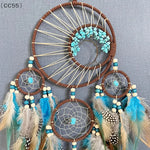 attrape rêves ethnique attrape rêves boho chic plumes bois marron bleu blanc beige