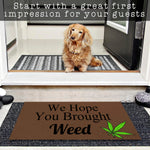 tapis bienvenue antidérapant marron vert blanc humour feuille cannabis porte entree exterieur