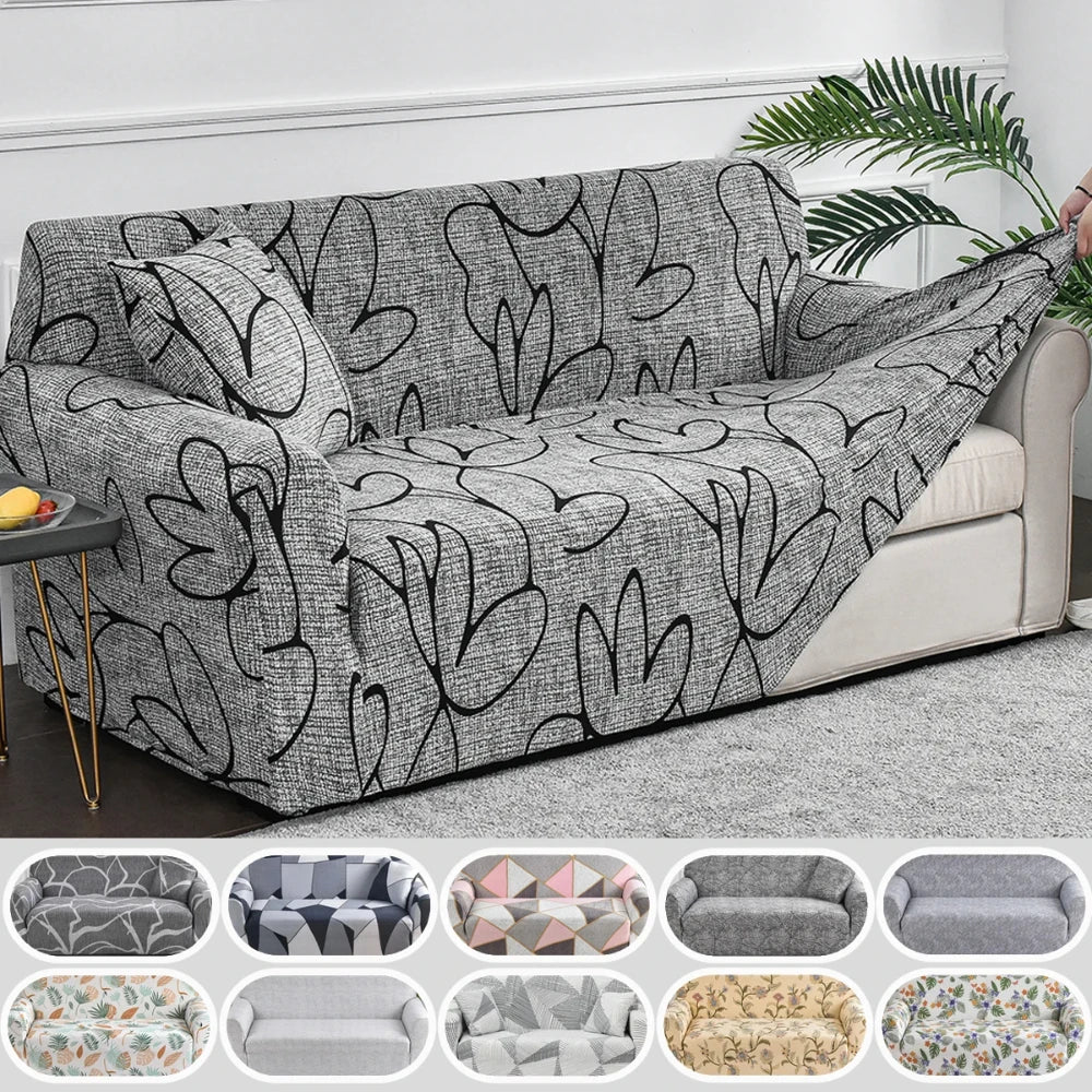 housse canapé motif floral gris clair moderne boutons fixations deux oreillers lavable machine