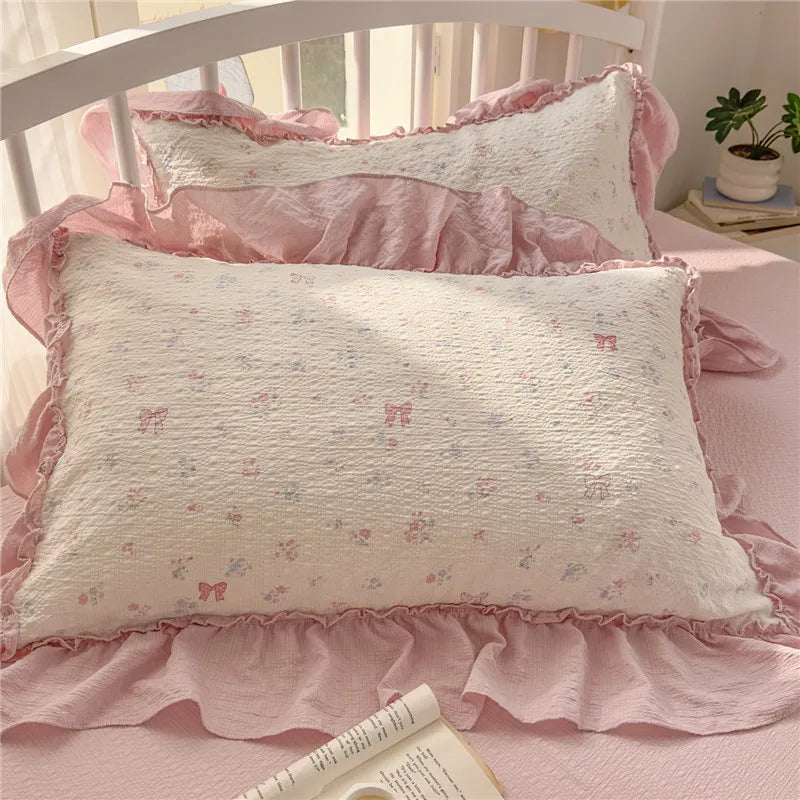 ensemble literie princesse housse couette drap taies oreiller fleurs roses romantique doux