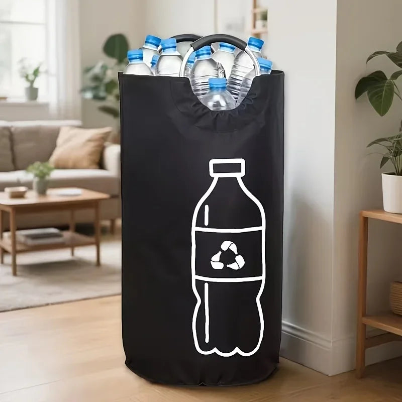 sac poubelle pliable noir recyclage symbolique moderne poignées métalliques bouteilles plastique intérieur large 38cm