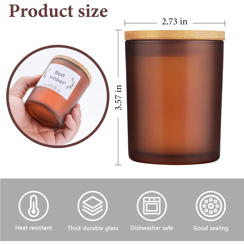 bougies parfumées marron translucides couvercle bambou moderne minimaliste étiquette souhaits flask huiles essentielles
