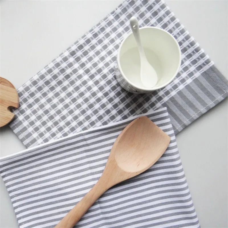 serviettes table coton rayures gris clair blanc absorption rapide séchage rapide moderne cuisine utilisation
