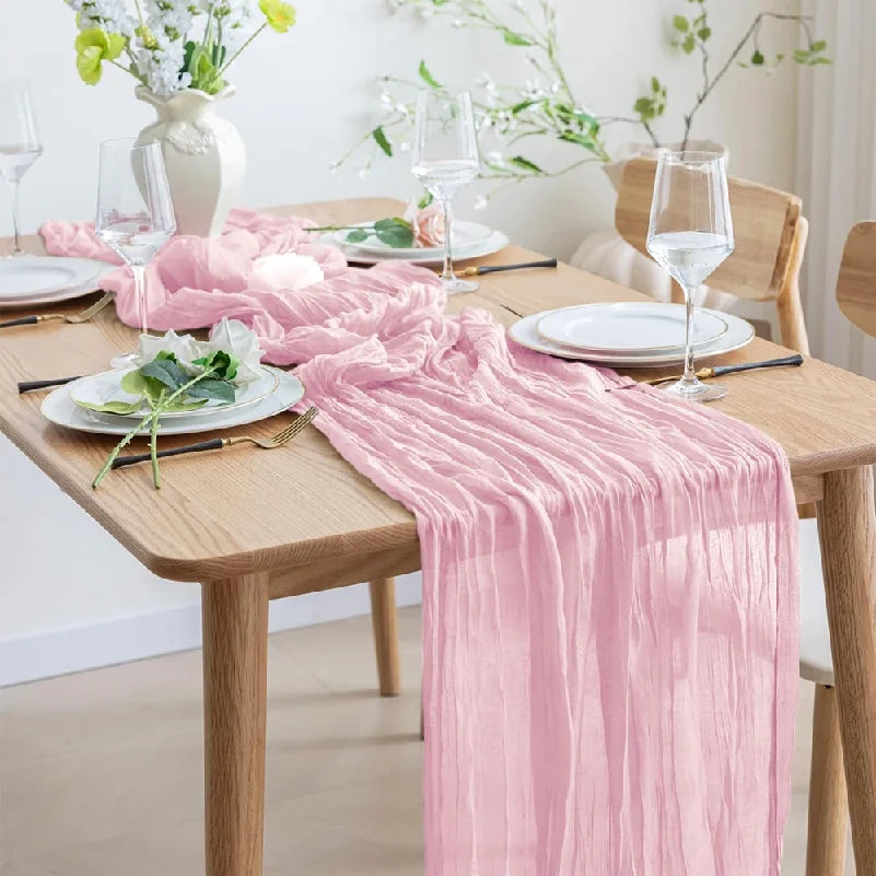 ruban table vert bleu rose crêpe texture froissée décoration mariage baby shower anniversaire bohème