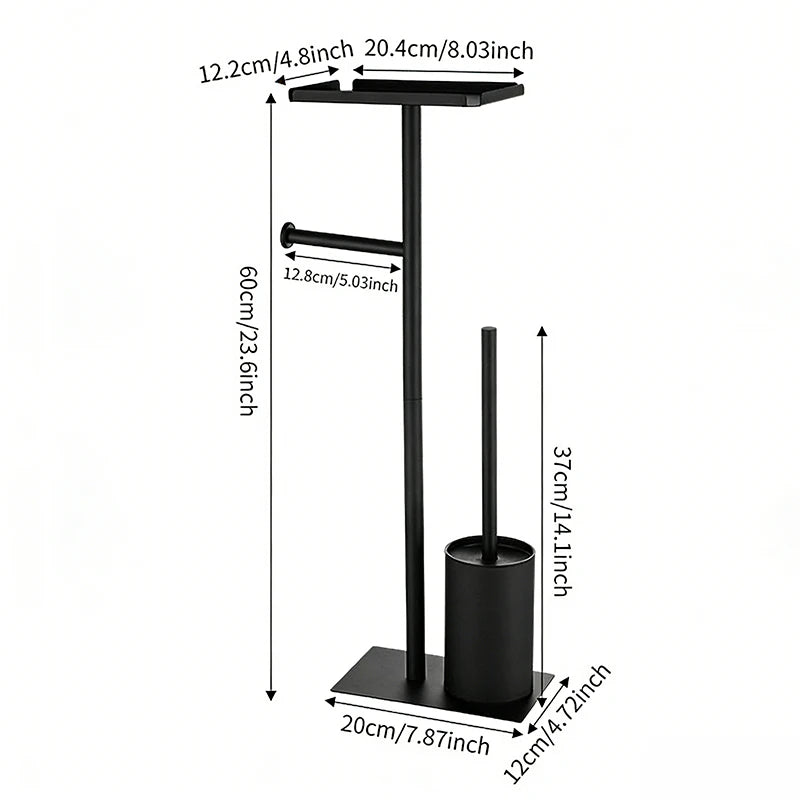 support toilette moderne noir acier inoxydable plaque carrée rouleaux papier toilette brosse wc plateau