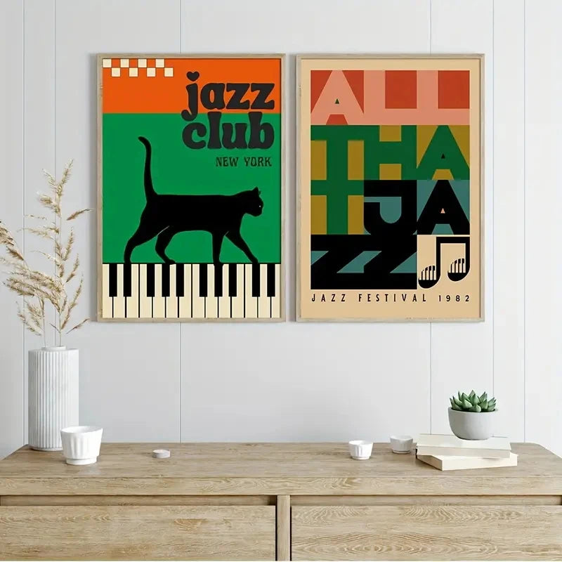 affiches rétro jazz graphiques abstrait clavier vinyle cadres salon chambre 30x40cm 40x60cm 55x80cm