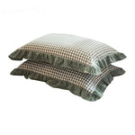 lot taies d'oreiller coton gris beige carreaux vintage chambre lit maison