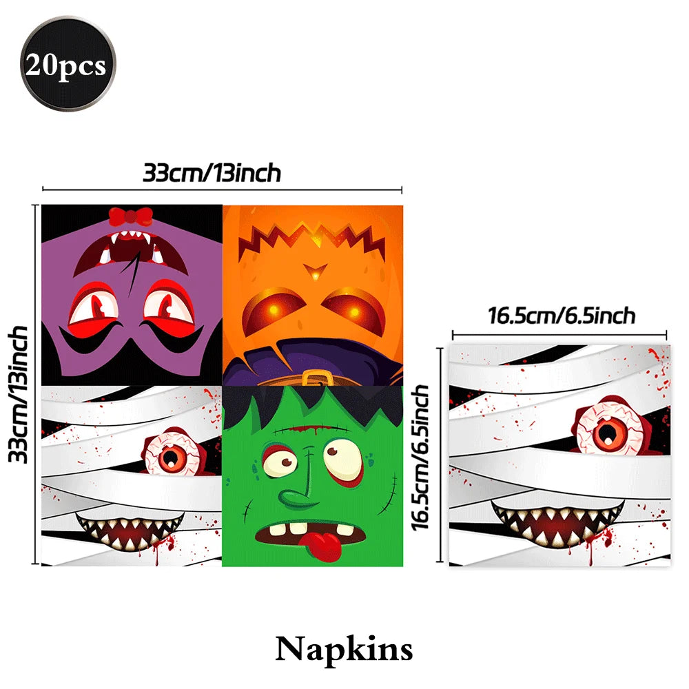 assiettes fantômes halloween citrouilles monstres serviettes gobellets sacs bonbons napkins bannières