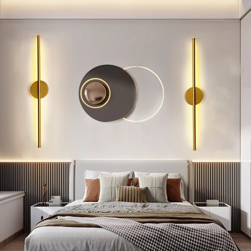 lampe murale moderne or minimaliste éclairage cuisine chambre salon entrée étude 60cm led aluminium