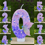 bougies numéraires paillettes sirène violet doré anniversaire décoration gâteau thème pois queue poisson festive