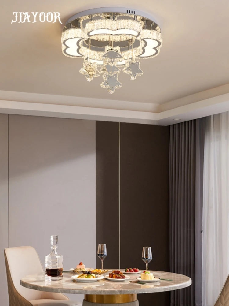 plafonnier moderne étoiles cristal blanc doré éclairage cuisine salle manger led changeable