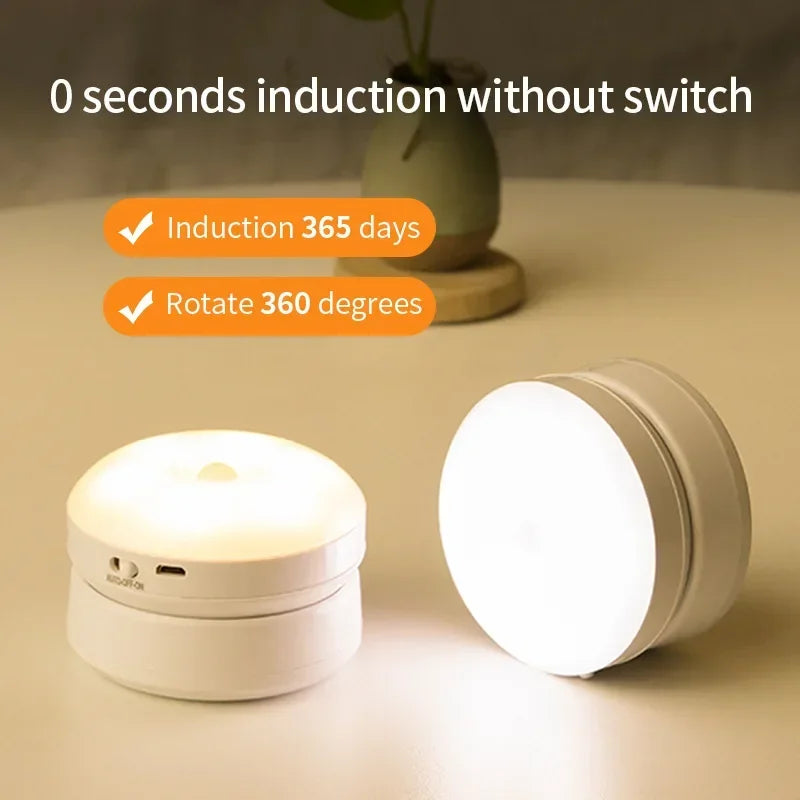 veilleuse nuit lampe led rechargeable aimant magnétique rotation 360 blanc moderne sensor motion detection
