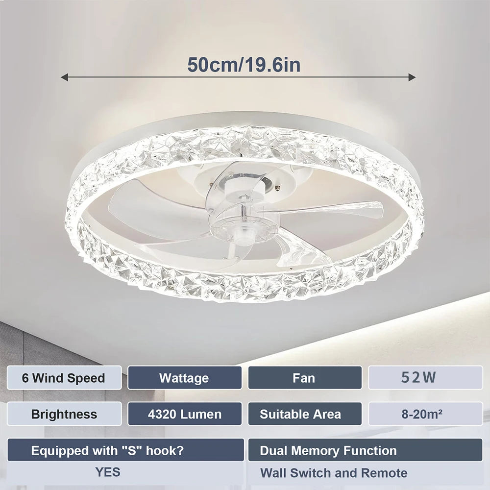 ventilateur led moderne cristal brillant télécommande blanc noir contemporain