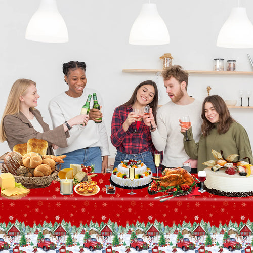 nappe jetable noel camions rouges maisons sapins motifs animaux festive rouge blanche verte festive