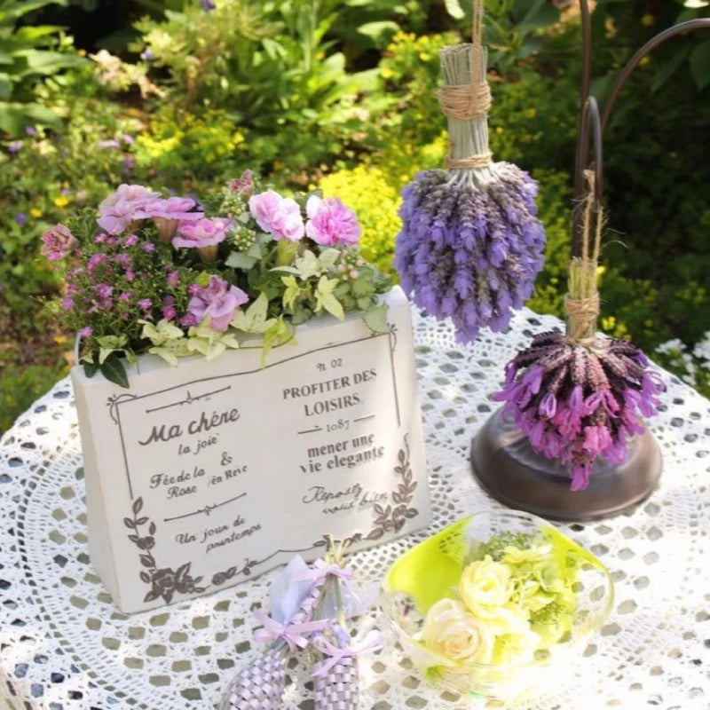 potager forme livre ouvert imitation bois vieilli fleurs plantes vintage shabby chic