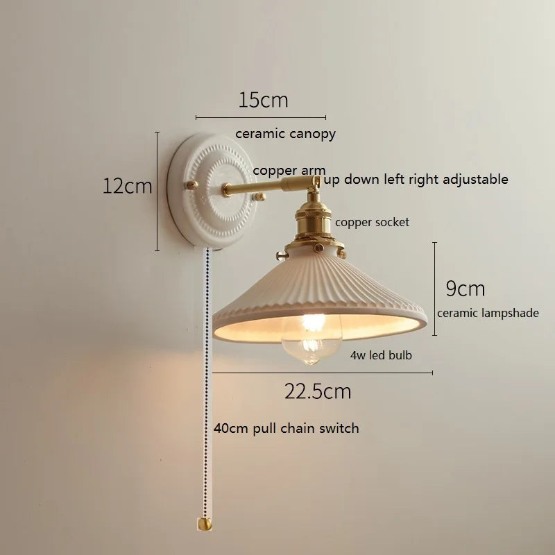 lampe murale vintage blanc doré texture relief ampoule led interrupteur chaîne éclairage quotidien moderne