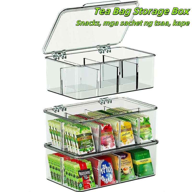 boîte rangement compartiments transparente organisateur thé imperméable moderne minimaliste clips