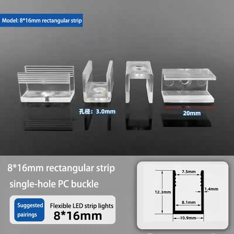 clips fixation ruban led transparent moderne 8x16mm 6x12mm vis pack 100pcs