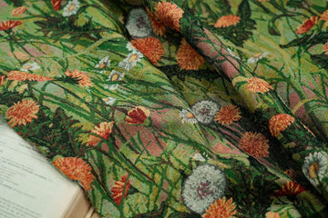 tissu imprimé fleurs sauvages pissenlits marguerites naturel vert orange blanc rose résistant intempéries