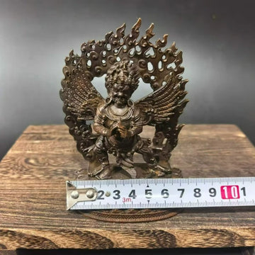 statue tibétaine bronze bouddhiste décoration maison 10cm hauteurs motifs floraux detalles artisanat