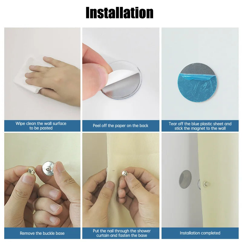 clips magnétiques amovibles rideau argenté bleu rond lisse adhésif moderne guide