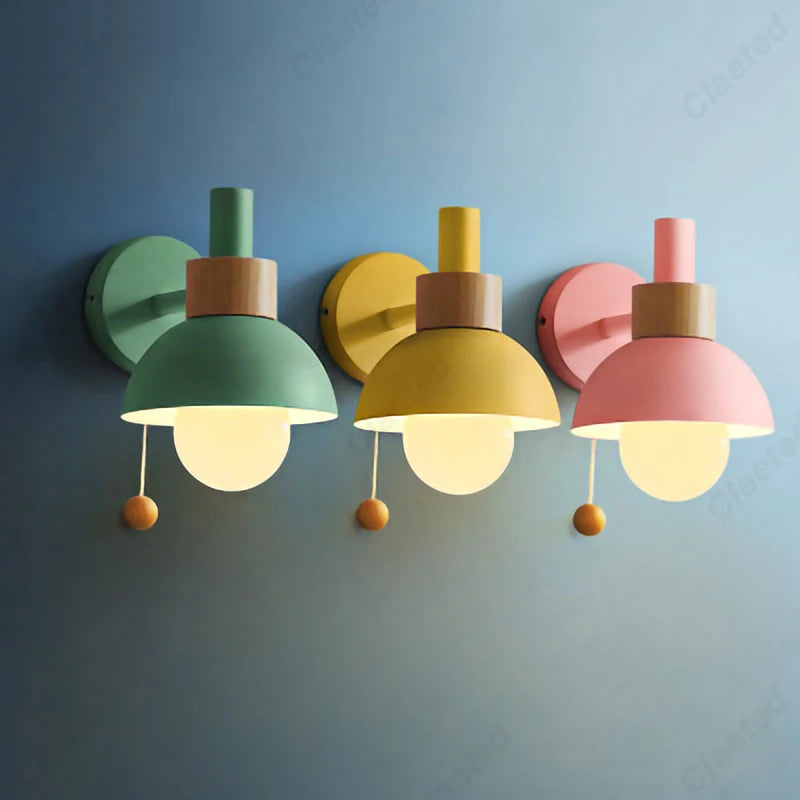 applique murale moderne vert jaune rose blanc ampoule led câble interrupteur chambre salon