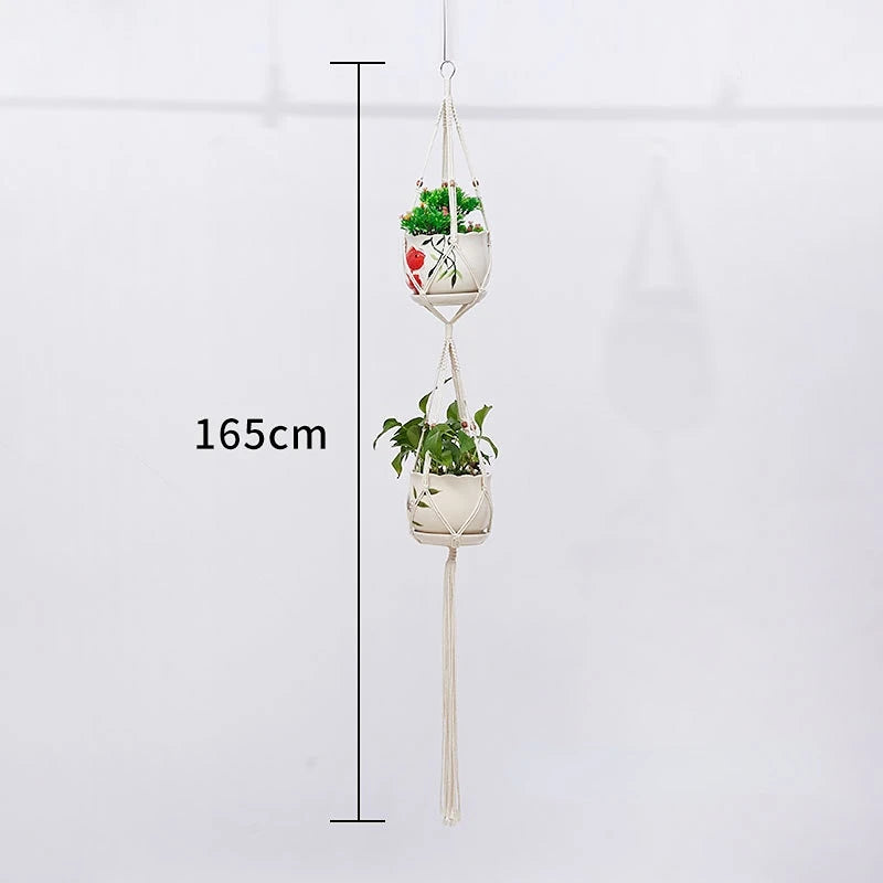 support plante suspendue macramé boho rotin blanc sculpté main decoration maison balcon jardin anneau