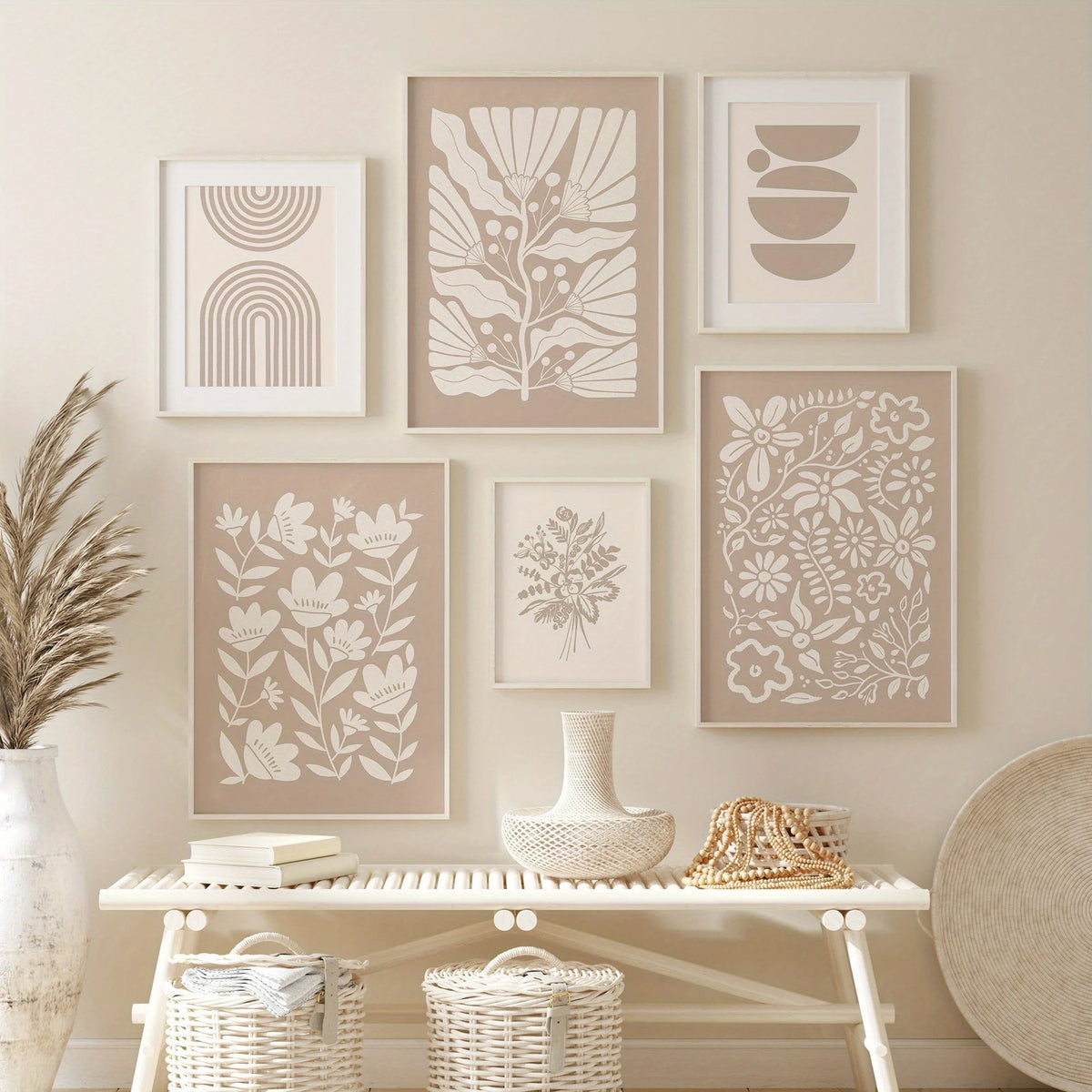 affiche murale toile beige botanique abstraite moderne sans cadre géométrique floral living room bedroom