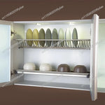 égouttoir cuisine étagère argentée filetée moderne vis assiettes bols tasses soucoupes