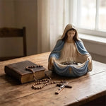 organisateur religieux statue vierge marie résine bleu crucifix chapelet bijoux bague