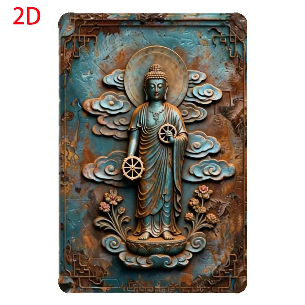 statue bouddha aluminium relief sculpté gris brun beige décoration murale intérieur extérieur (Seulement 14
